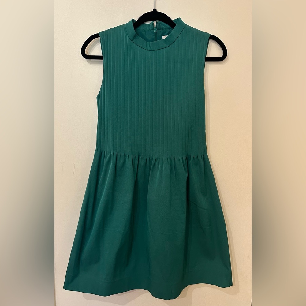 J. Crew Green Sleeveless Ribbed Drop-Waist Mini Dress